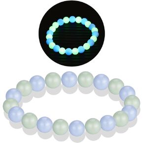 ZHENYIN 4pcs Luminous Solar Stone 8mm Blue Green Beads Bracelet Grow in The Dark Growing Bracelet