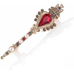 ROFARSO Scepter Brooch Pin for Women Ruby Red Crown Crystal Accessory with Rhinestone Crystal for Wedding Party Gifts