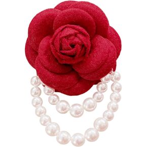 Camellia Flower Pearl Tassel Corsage Brooch Pin - Superior Artificial Wool Fabric Flower Corsage for Women Men Wedding Engagement Formal Jewelry
