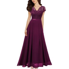 Miusol Women's Formal V Neck Elegant Floral Lace Bridesmaid Maxi Dress