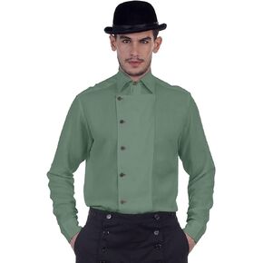 ThePirateDressing Steampunk Victorian Cosplay Costume Mens Ulysses Side-Button Linen Shirt C1293