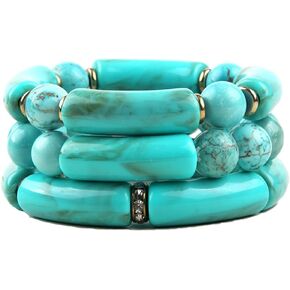 3PCS Acrylic Bamboo Tube Bangles Bracelet/Boho Gemstone Beaded Stackable Bracelets for Men Women,Handmade Wrap Bracelet Unisex Friendship Resin Western Jewelry Stretch Bracelets Set