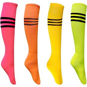 4 Pairs Knee High Socks, Fit for Size 6-10, Triple Striped Roller Skate Socks High Witch Knee Socks Colorful Skating Athletic in Saudi Arabia