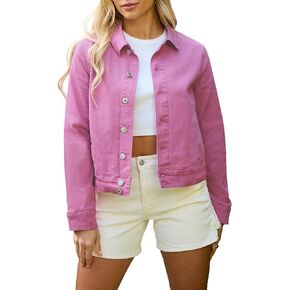 luvamia Jean Jacket Women Fashion Dressy Casual Long Sleeve Stretchy Denim Jackets Western Shacket Jacket with Pockets