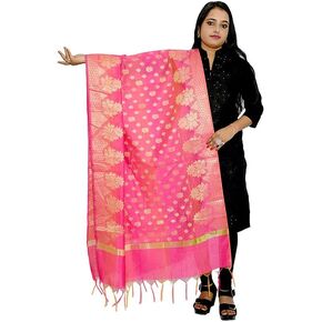 Pramila Fashion Women's Cotton Silk Zari Work Banarasi Dupatta net dupatta for indian wear indian silk scarf sari scarf(015)
