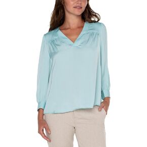 Liverpool Women's V Neck Popover Woven Sateen Blouse
