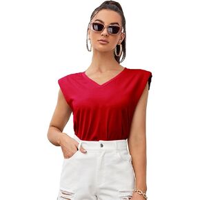 Milumia Women V Neck Shoulder Padded Sleeveless Blouse Work Office Solid Tank Top