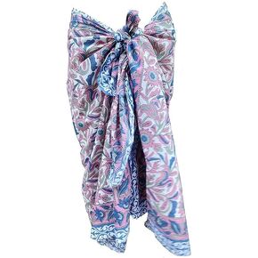 FIKIMOS Cotton Hand Block Print Sarong Womens Cover Up Swimsuit Wrap Long (73" x 44") Pink-1