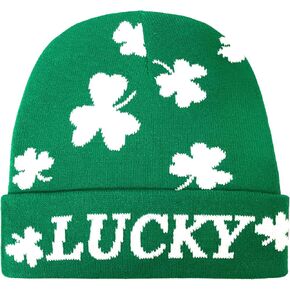 St Patrick's Day Beanie Shamrock Hat Decorations Accessories Green with White Lucky Irish Shamrock Hat for Woman & Man in Kuwait