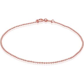 SEA OF ICE Sterling Silver 1mm Round Ball Bead Chain Bracelet For Women, Size 7.25" Italy