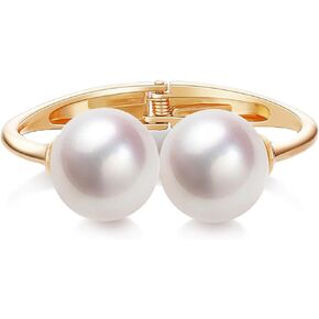 Gold Pearl Cuff Bracelets for Women Big Pearl Clasp Cuff Hinge Bangle Metal Shiny Punk Statement Bangles Bracelet Fashion Jewelry for Girls