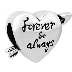 Cupid's Arrow Through Heart Forever and Always Charm Bead for European Pandora Bracelet