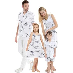 Matchable Family Hawaiian Luau Men Women Girl Boy Clothes in Classic Map Flamingo White