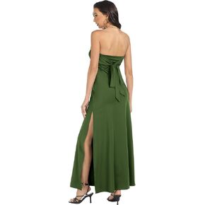 Women's Tube Maxi Long Dress Strapless Side Slit Halterneck Summer Dresses