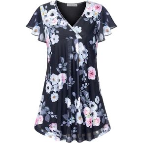 MOQIVGI Womens Mesh Blouse Ruffle Sleeve V Neck Trendy Dressy Casual Tops