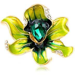 Enamel Peony Flower Brooch Pin Vintage Plant Peony Flower Suit Lapel Pin Crystal Coat Brooch Pin Jewelry for Women