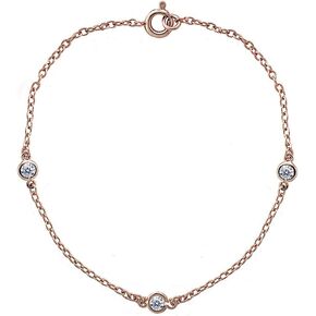 Sterling Silver Bracelets for Women Cubic Zirconia Station Dainty Bezel-set Chain Bracelet for Men Girls Teens