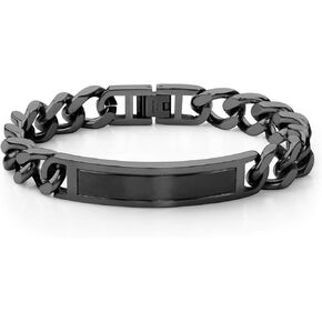 555Jewelry Mens Stainless Steel Bar Plate Tag Cuban Link Curb Chain Bracelet