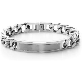 555Jewelry Mens Stainless Steel Bar Plate Tag Cuban Link Curb Chain Bracelet