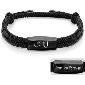 Btysun Initial Bracelets for Men I Love You Gifts for Him Letter A-Z Fathers Day Birthday Gifts for Dad Anniversary Adjustable Rope Cuff Bangle Christmas Stocking Stuffer Jewelry