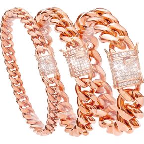 Jewelry Kingdom 1 Cuban Link Chain Necklace or Bracelet with Bling Bling Cubic Zirconia Iced-Out Quick Release Clasp for Men Boys RoseGold Stainless Steel Hip Hop Miami Curb Chain 7-30 inches in Kuwait