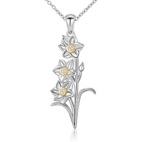 DAOCHONG Sterling Silver Flowers Tulip Calla Lily Sunflower Daffodil Poppy Lotus Pendant Necklace and Ring for Women
