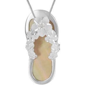 Sterling Silver Shell Slipper Flip Flop Pendant Necklace, 16+2" Extender