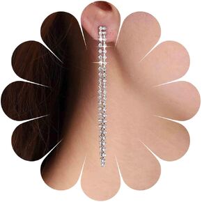 Vintage Crystal Chandeliers Earrings Silver Tennis Chain Earrings Long Rhinestone Chain Dangle Earrings Cz Paved Chain Tassel Earrings Wedding Chandelier Statement Earrings Jewelry for Women and Girls