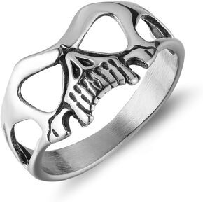 HZMAN Gothic Punk Skull Ring Fashion Hip Hop Stainless Steel Rings for Men Women Biker Ring Jewelry Gift Size 7-14