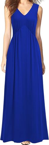 فستان WOOSEA نسائي طويل بياقة على شكل V بدون أكمام وفضفاض وطويل كاجوال in Kuwait