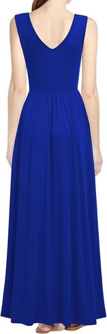 فستان WOOSEA نسائي طويل بياقة على شكل V بدون أكمام وفضفاض وطويل كاجوال in Kuwait