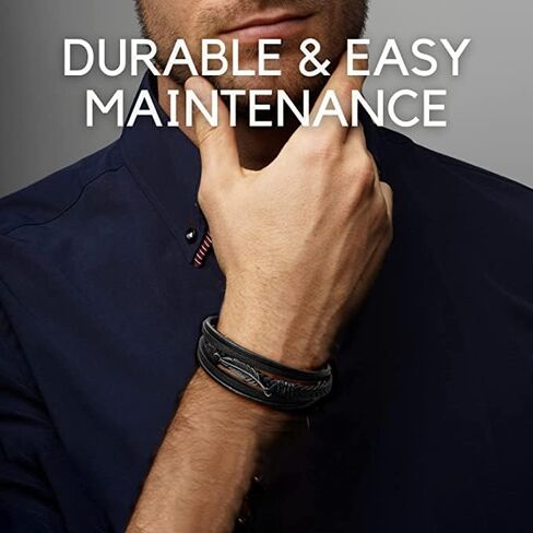 Braided Leather Bracelet for Men Multilayer Black Leather Bracelet Cuff Bangle Pulseras Para Hombres Stainless Steel Leaf Charm Cool Wristband Braided Bracelet for Men Women Boys Mens Leather Bracelet in Kuwait