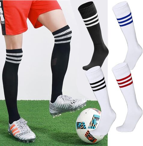 4 Pairs Knee High Socks, Fit for Size 6-10, Triple Striped Roller Skate Socks High Witch Knee Socks Colorful Skating Athletic in Saudi Arabia