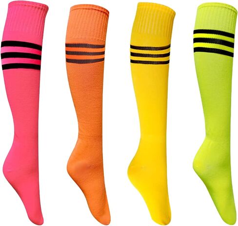 4 Pairs Knee High Socks, Fit for Size 6-10, Triple Striped Roller Skate Socks High Witch Knee Socks Colorful Skating Athletic in Saudi Arabia