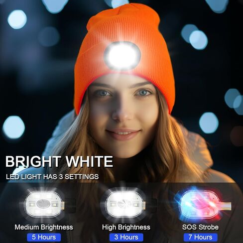 قبعة صغيرة مع غطاء LED خفيف قابل لإعادة الشحن، قبعة شتوية محبوكة مدمجة، هدية للرجال والنساء in Kuwait