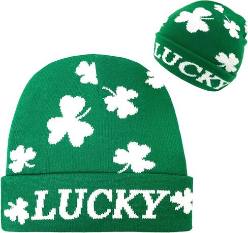 St Patrick's Day Beanie Shamrock Hat Decorations Accessories Green with White Lucky Irish Shamrock Hat for Woman & Man in Kuwait