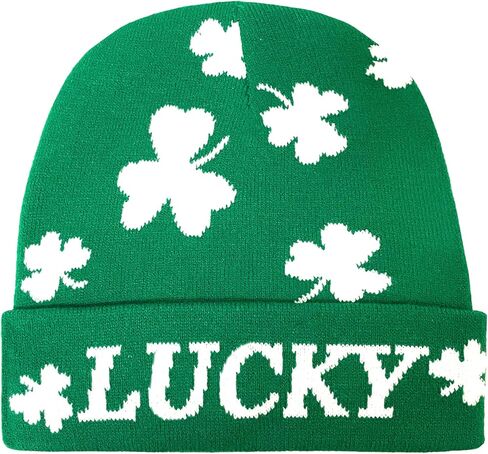 St Patrick's Day Beanie Shamrock Hat Decorations Accessories Green with White Lucky Irish Shamrock Hat for Woman & Man in Kuwait
