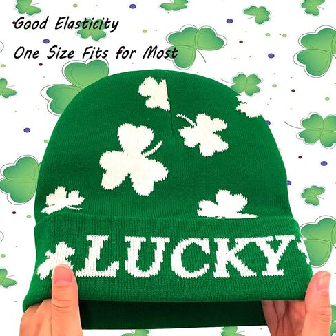 St Patrick's Day Beanie Shamrock Hat Decorations Accessories Green with White Lucky Irish Shamrock Hat for Woman & Man in Kuwait