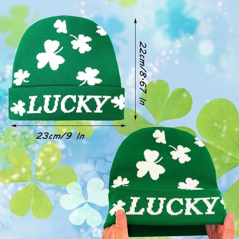 St Patrick's Day Beanie Shamrock Hat Decorations Accessories Green with White Lucky Irish Shamrock Hat for Woman & Man in Kuwait