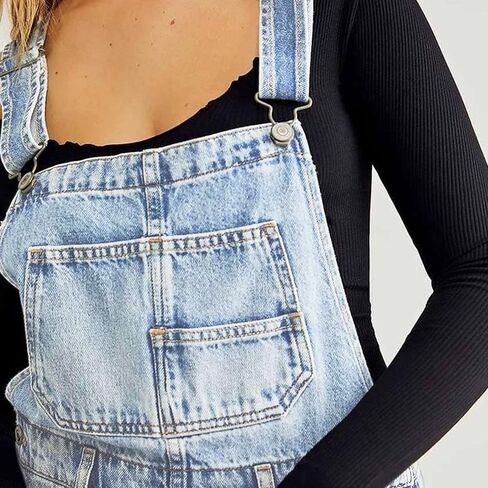 Hixiaohe Women's Classic Denim Shortalls Adjustable Strap Bib Overall Shorts Romper Cuffed Hem Jean Shorts(Blue,XL) in Kuwait