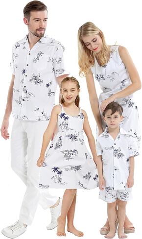 Matchable Family Hawaiian Luau Men Women Girl Boy Clothes in Classic Map Flamingo White in Saudi Arabia