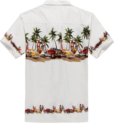 Palm Wave Men's Hawaiian Shirt Aloha Shirt L Off White Vintage Cars in Kuwait
