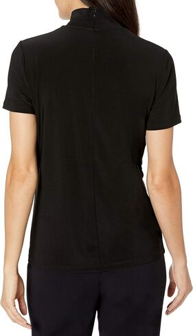 Anne Klein Women's Short Sleeve Mockneck TOP, Anne Black, S in Saudi Arabia