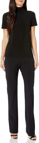 Anne Klein Women's Short Sleeve Mockneck TOP, Anne Black, S in Saudi Arabia