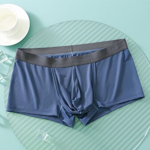 Men's Fly Pouch Underwear Breatable Boxer Briefs Separated Pouch See-through Trunks in Kuwait