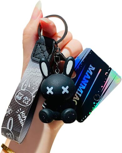 HSYHERE الرجال النساء صبي فتاة كول X عيون يجلس الأرنب الملونة الأرنب محظوظ المفاتيح هدية الكريسماس حقيبة قلادة حلقة مفاتيح معدنية in Kuwait