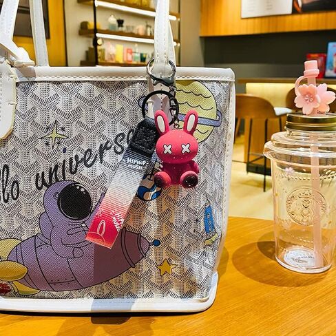 HSYHERE الرجال النساء صبي فتاة كول X عيون يجلس الأرنب الملونة الأرنب محظوظ المفاتيح هدية الكريسماس حقيبة قلادة حلقة مفاتيح معدنية in Kuwait