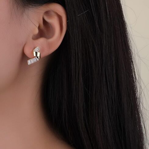 PHNIBIRD Gold Stud Earrings Twirl Shape Ribbon Square Cubic Zirconia Earrings Studs Hypoallergenic Unique Cute Lady Girl Gifts, 0.4"*0.7", Brass Sterling Silver, Cubic Zirconia in Kuwait