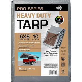 6x8 Heavy Duty Tarp, 10 Mil Thick, Waterproof, High Durability, Tear & Fade Resistant, UV Treated, Grommets Every 18 Inches (6' x '8' Feet)