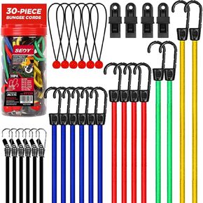 30-Piece Bungee Cords Assorted Sizes - 10" 18" 24" 32" 40" Bungee Cords with Hooks, Bungee Cords Heavy Duty Outdoor, Large Medium Small Mini Elastic Canopy Tarp Bungee Ball Ties Tarp Clips Organizer in Kuwait